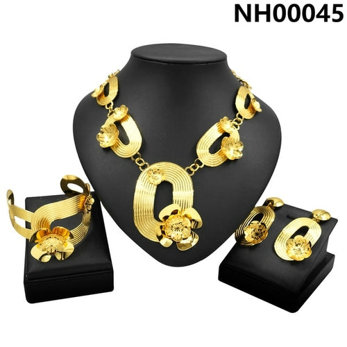 Woman Jewelry Set Dubai Gold Plated Necklace All Copper Material