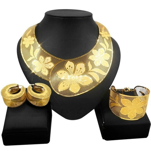 Woman Jewelry Set Dubai Gold Plated Necklace All Copper Material