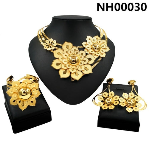 Woman Jewelry Set Dubai Gold Plated Necklace All Copper Material