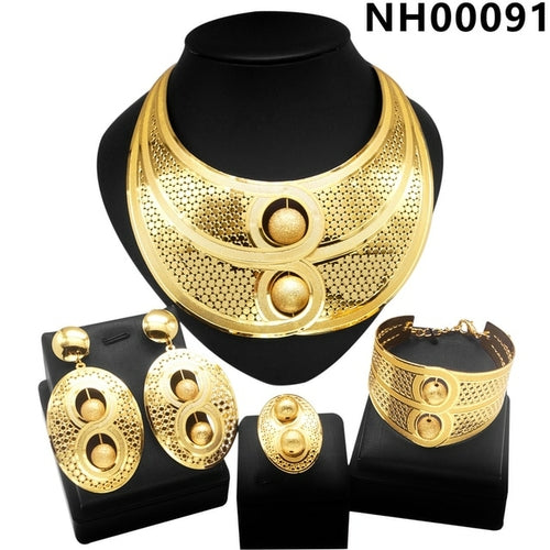 Woman Jewelry Set Dubai Gold Plated Necklace All Copper Material