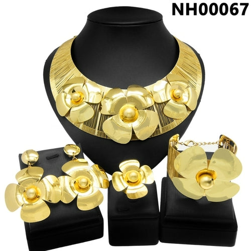 Woman Jewelry Set Dubai Gold Plated Necklace All Copper Material