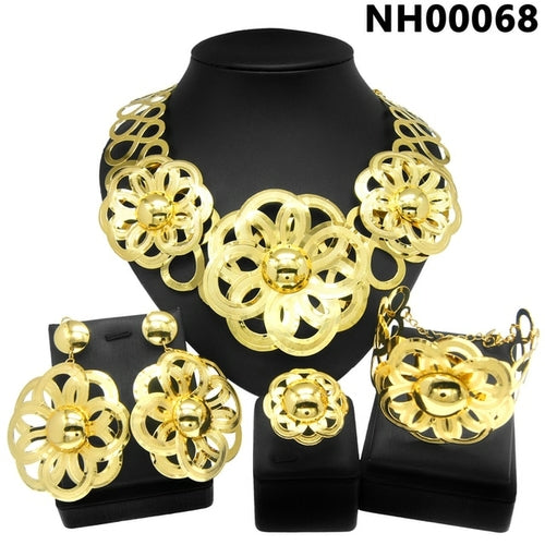 Woman Jewelry Set Dubai Gold Plated Necklace All Copper Material