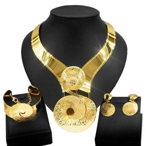 Woman Jewelry Set Dubai Gold Plated Necklace All Copper Material