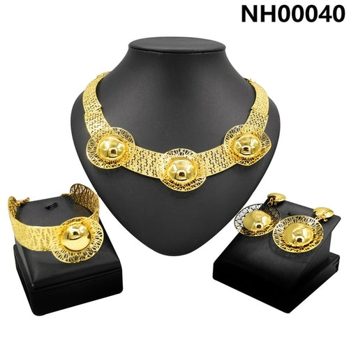 Woman Jewelry Set Dubai Gold Plated Necklace All Copper Material