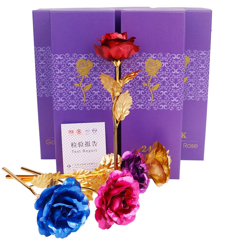 YO CHO Artificial Flowers 24k Gold Rose with Box New Year