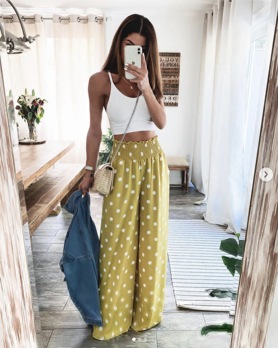 Digital Printing Fashion Wide Leg Pants Loose Drape Straight Pants