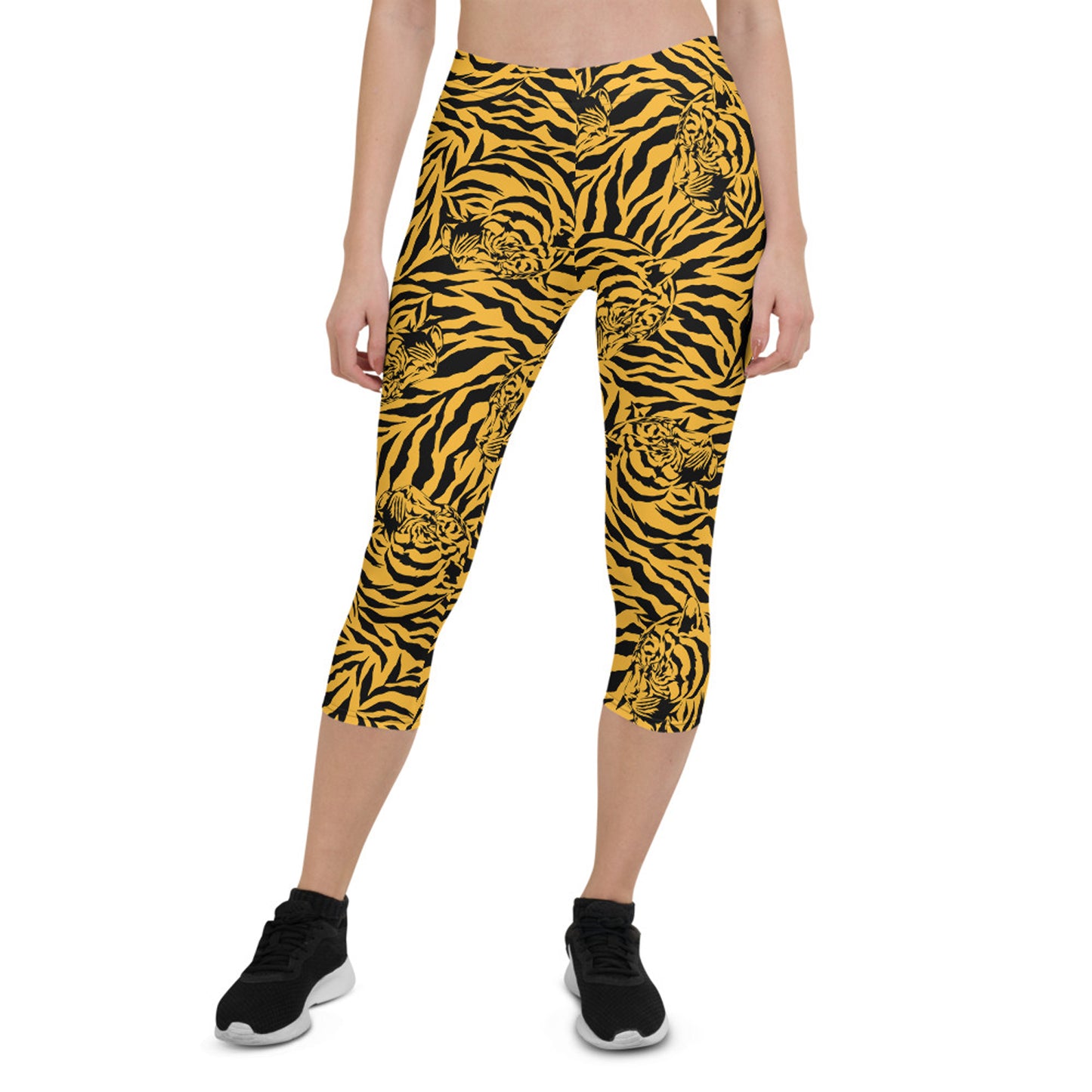 Yellow Tiger Capri Leggings for Women