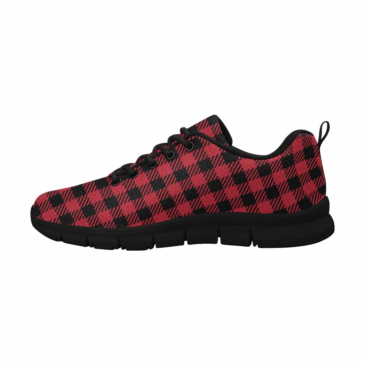 Uniquely You Sneakers for Men, Buffalo Plaid Red and Black Running