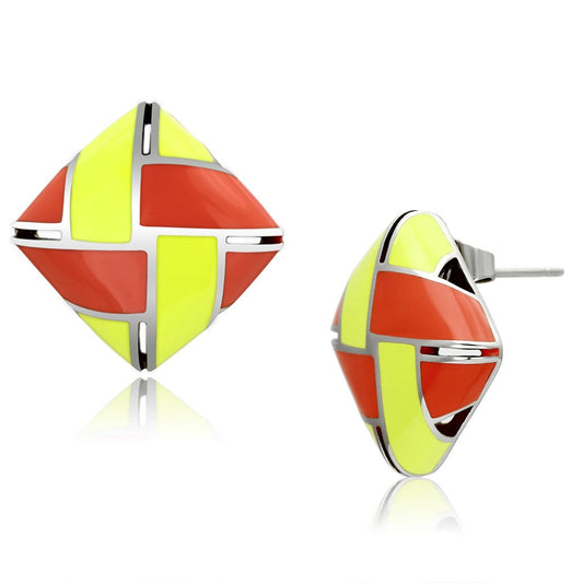 TK897 - High polished (no plating) Stainless Steel Earrings with Epoxy